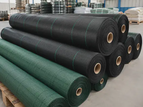 Black and green PP woven ground cover rolls for agricultural weed control