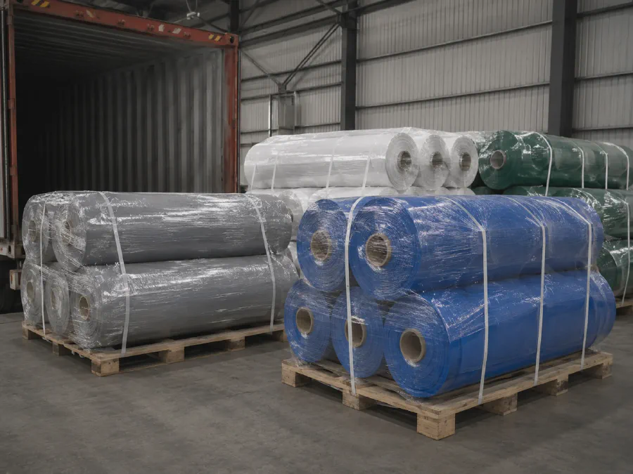 Export packaging of construction site cover rolls for bulk shipment