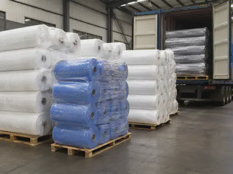 Export packaging of industrial packaging woven rolls for bulk shipment