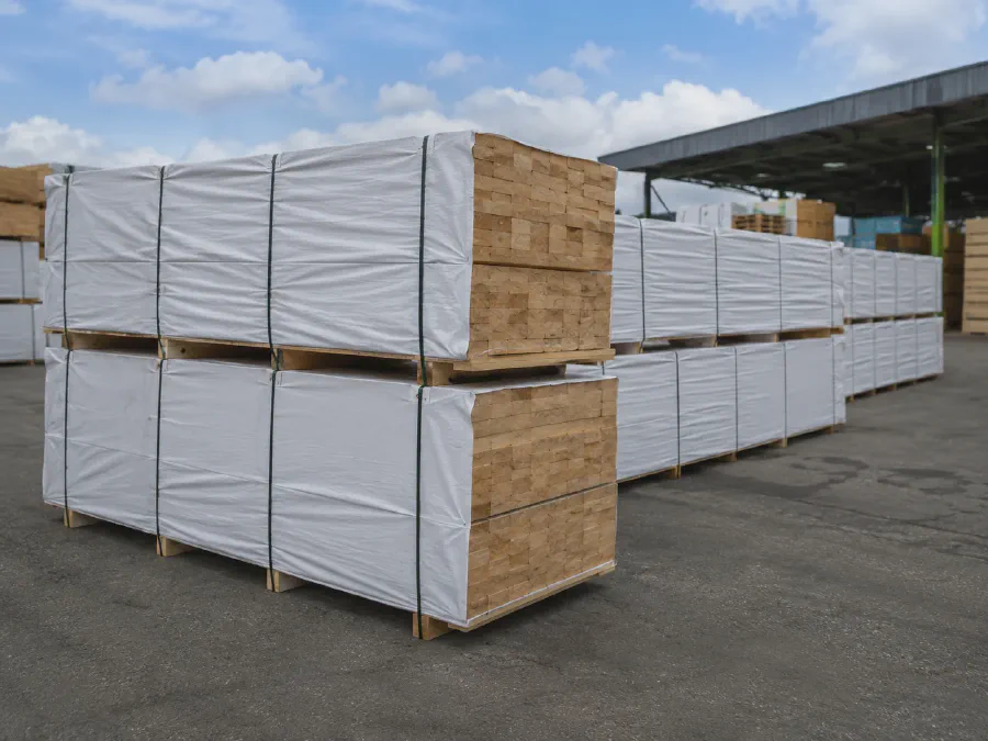 White woven fabric pallet cover for lumber and export packaging
