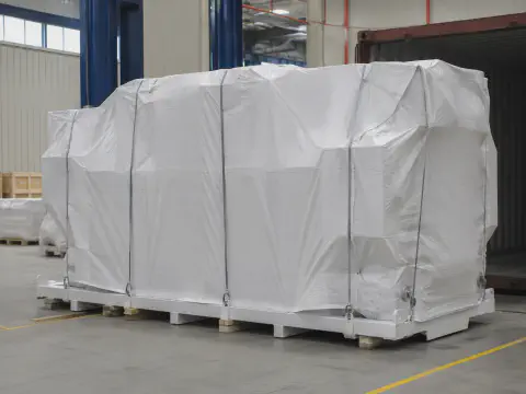 White woven cover for machinery export packaging and container loading