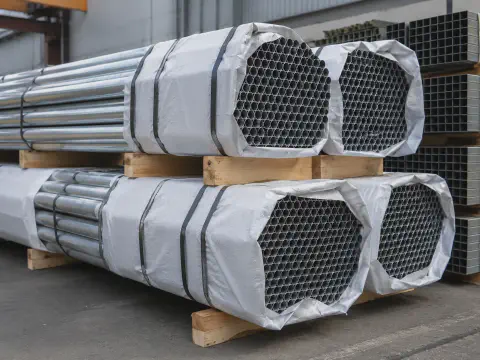 Pipe bundles protected with white woven packaging cover