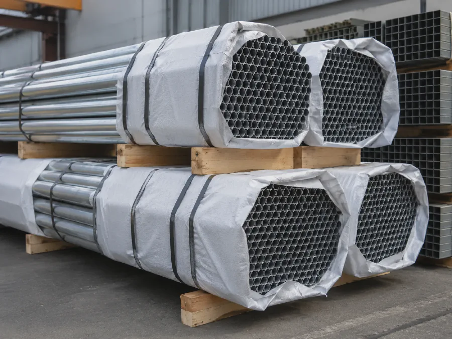 Pipe bundles protected with white woven packaging cover
