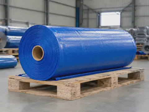 Blue PE laminated woven tarpaulin fabric roll for tarp conversion