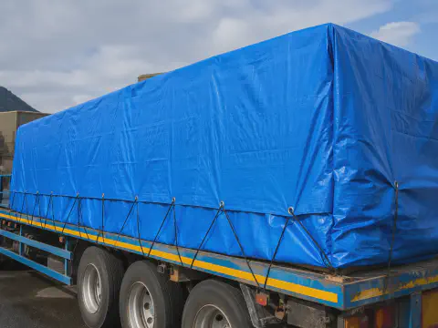 Finished blue truck tarpaulin cover made from PE laminated woven fabric roll