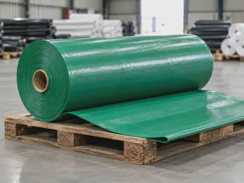 Green coated woven tarpaulin fabric roll for outdoor cover manufacturing