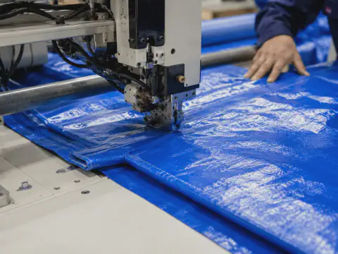 Tarpaulin fabric welding and seaming process for truck cover conversion