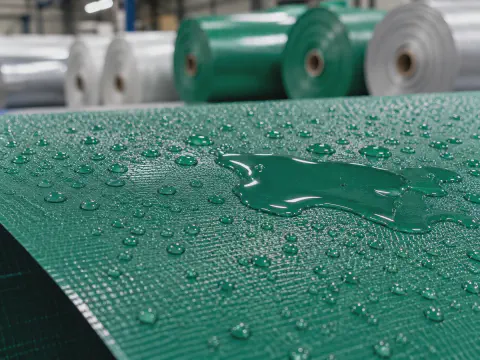 Water resistance demonstration on coated tarpaulin fabric surface