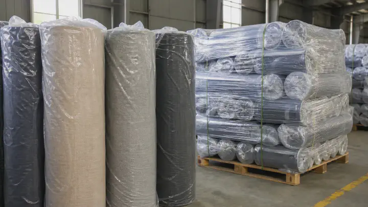 Individually wrapped and palletized woven fabric rolls