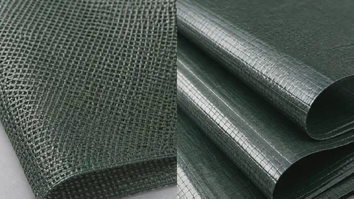Uncoated woven fabric beside PE laminated woven fabric