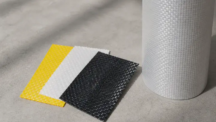 Woven fabric roll with color swatches for specification