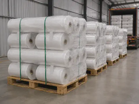 Clear transparent PE woven cover rolls packed for export shipment