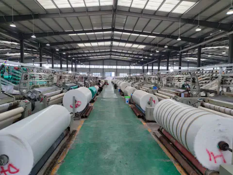 PP PE woven fabric roll factory production workshop